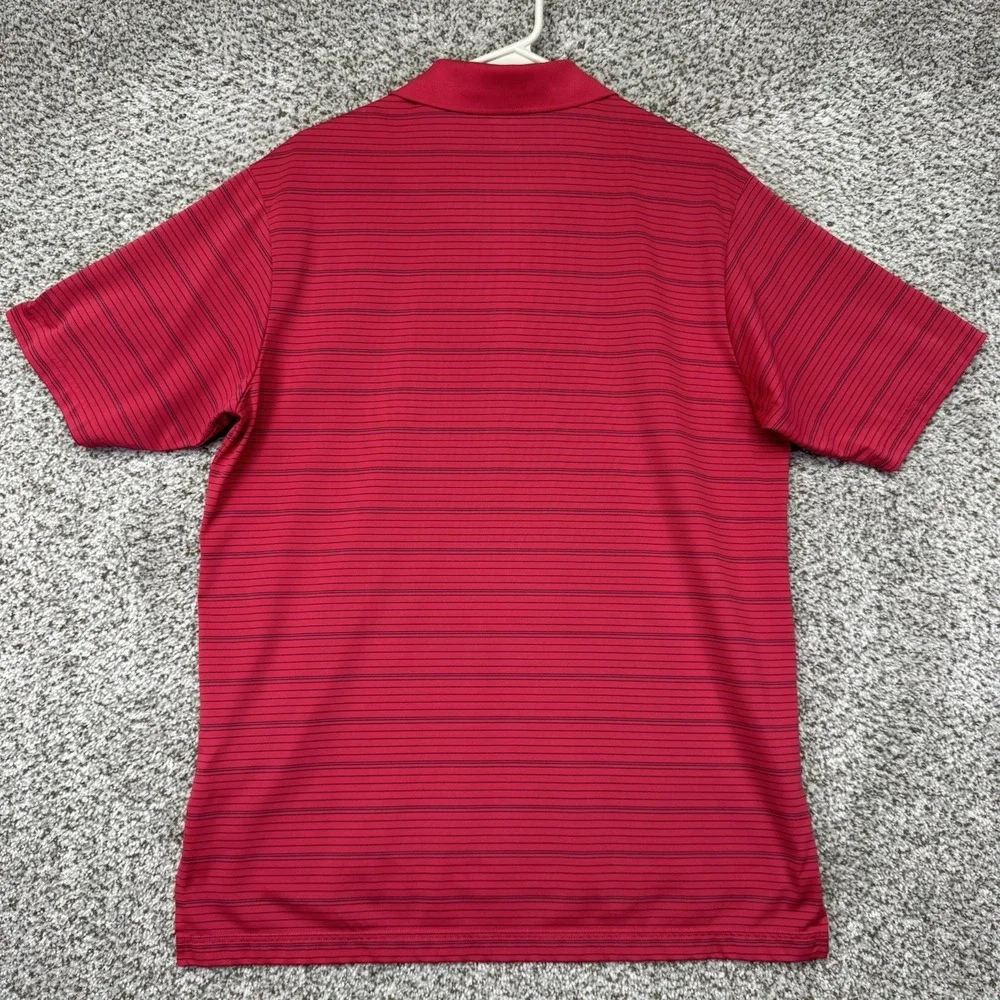 Adidas Golf Polo Shirt Men's Size Medium‎ Pink Blue Stripes Performance Stretch